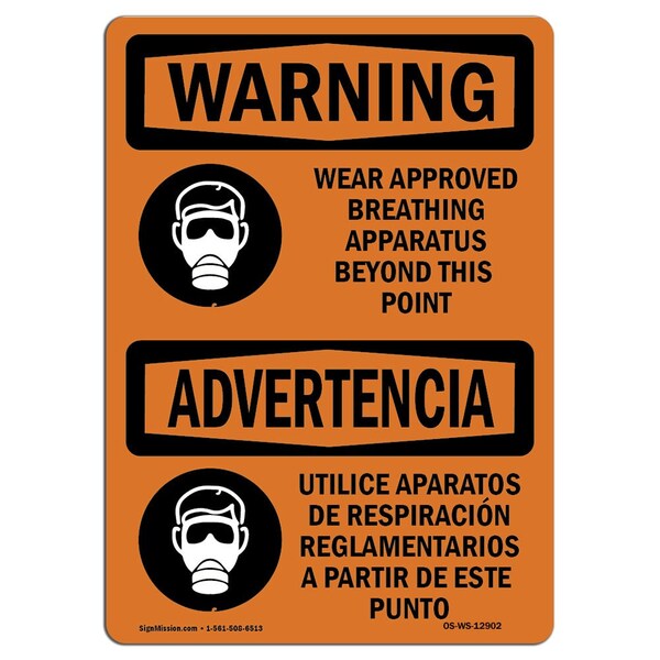 OSHA Wear Approved Breathing Apparatus Bilingual 24in X 18in Rigid Plastic, 24" W, 18" H, Landscape